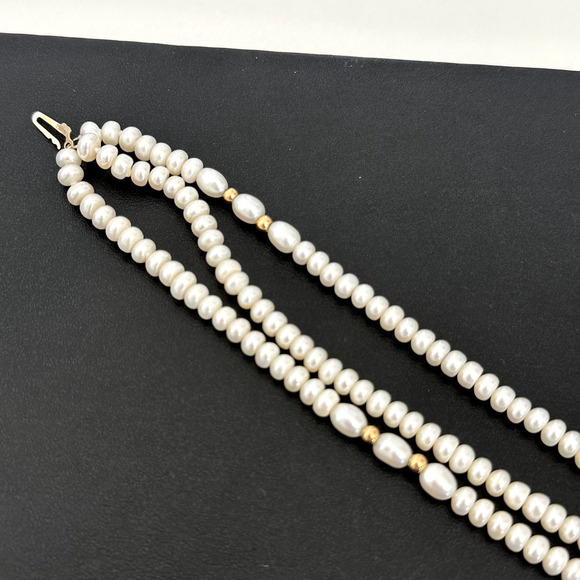 14K Yellow Gold Genuine Real Cream Pearl Triple Strand Bracelet - Picture 5 of 12